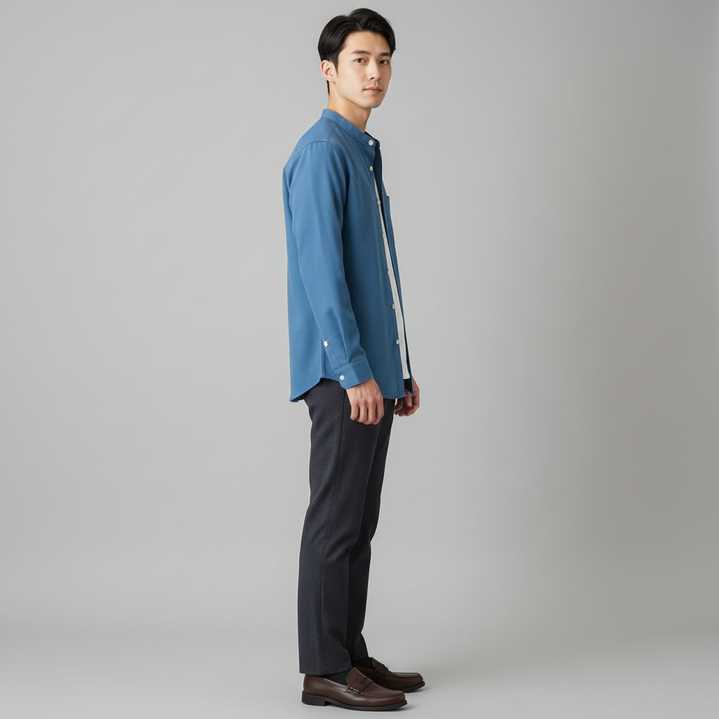 Breezy Men’s Collarless Button Up Shirt | Long Sleeve