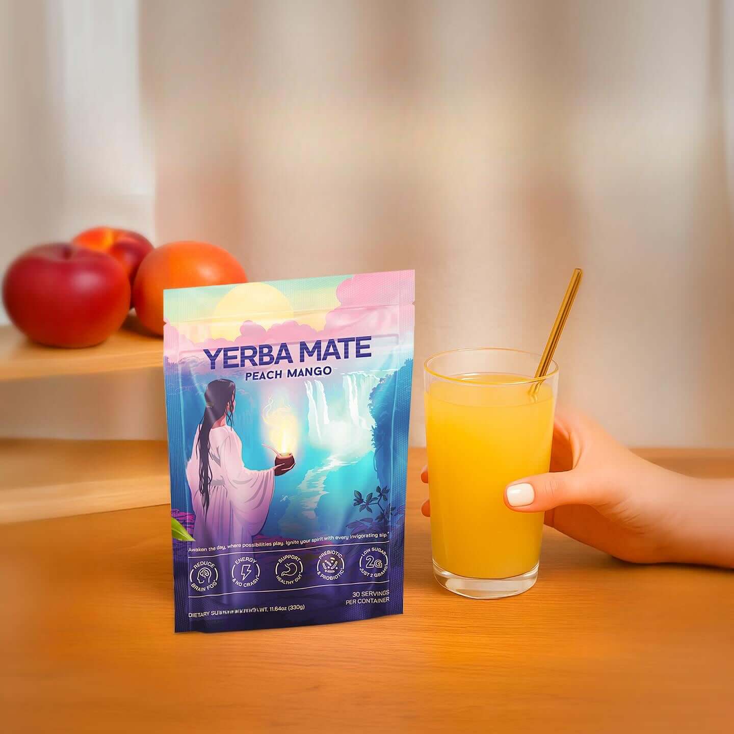 Yerba Mate Instant Tea Powder Lion's Mane, L-Theanine & Probiotics, 30 Servings
