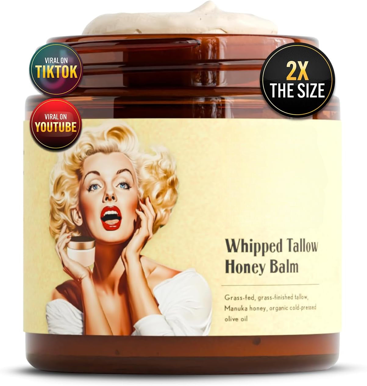 Whipped Beef Tallow and Honey Balm for Face, Lips, Body & Dry Skin