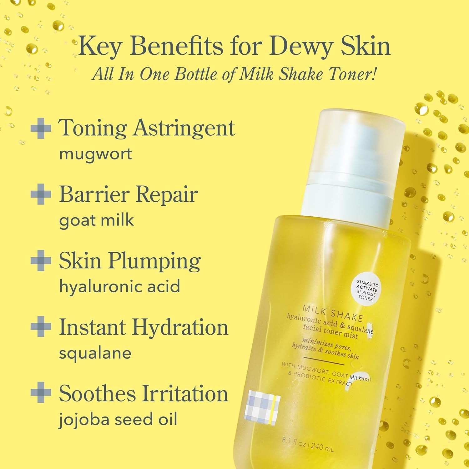 Milk Shake Hyaluronic Acid & Squalane Facial Toner Mist for Hydration & Sensitive Skin