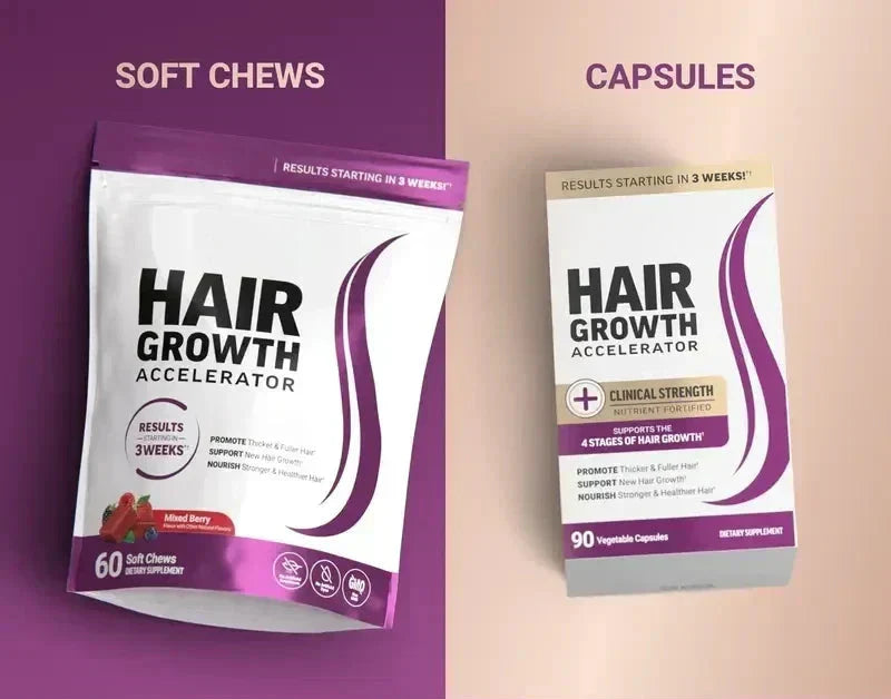 Hair Growth Accelerator Biotin Supplement Capsules & Soft Chews