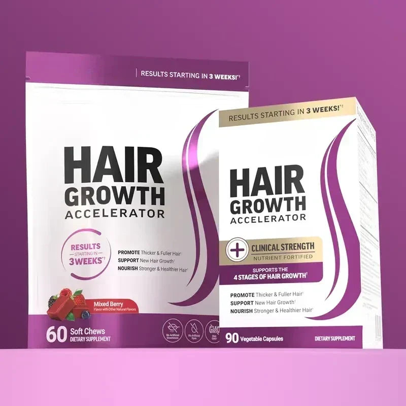 Hair Growth Accelerator Biotin Supplement Capsules & Soft Chews