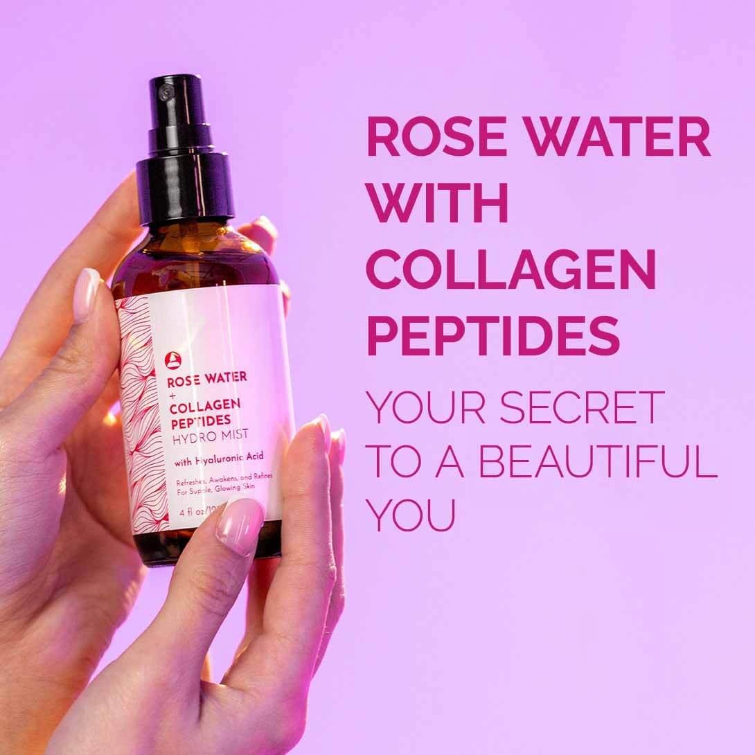 Rose Water Face Toner with Collagen Peptides & Hyaluronic Acid for Hydration