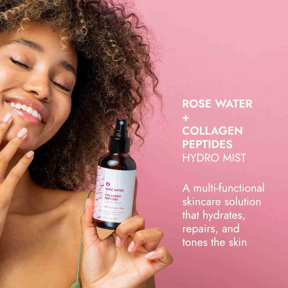 Rose Water Face Toner with Collagen Peptides & Hyaluronic Acid for Hydration