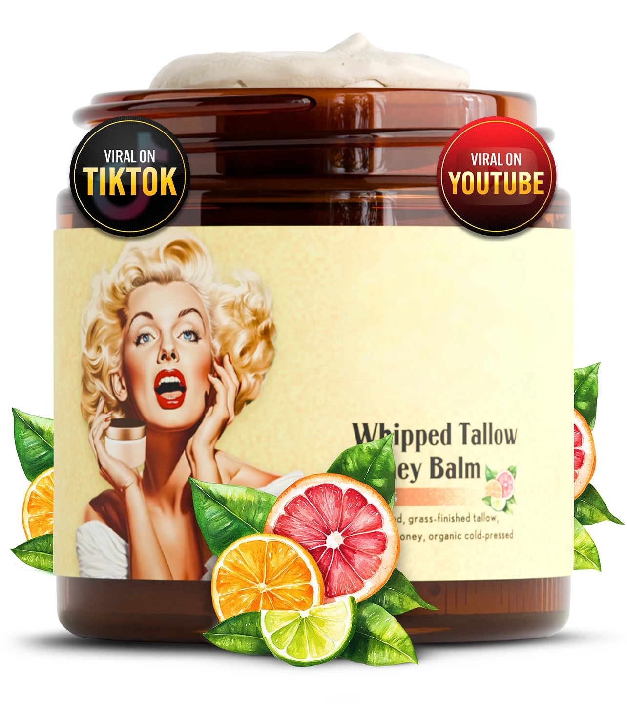 Whipped Beef Tallow and Honey Balm for Face, Lips, Body & Dry Skin