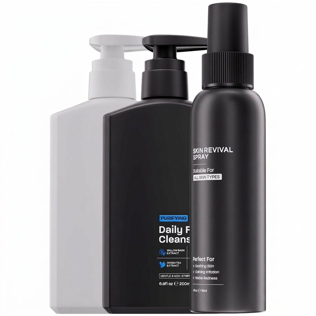 Refreshing Skincare Trio with Daily Facial Cleanser, Moisturizer and Skin Revival Spray