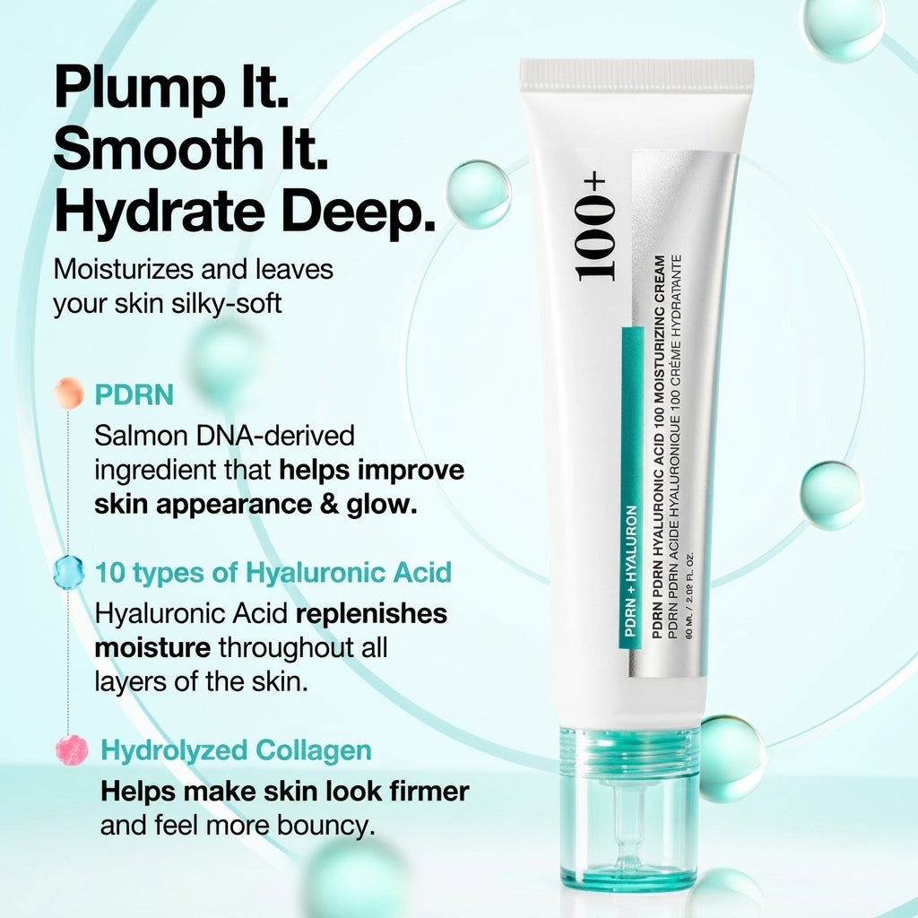 PDRN Hyaluronic Acid 100 Moisturizing Cream — Collagen Formula for Glass Skin Glow