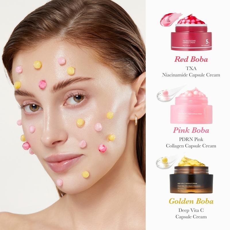 Mix & Match Boba Capsule Cream Set — Korean Skincare with Niacinamide & Peptides