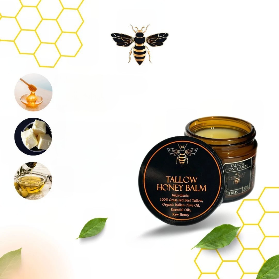 Organic Tallow Honey Balm — Grass-Fed Beef Tallow, Olive Oil & Raw Honey — All Skin Types
