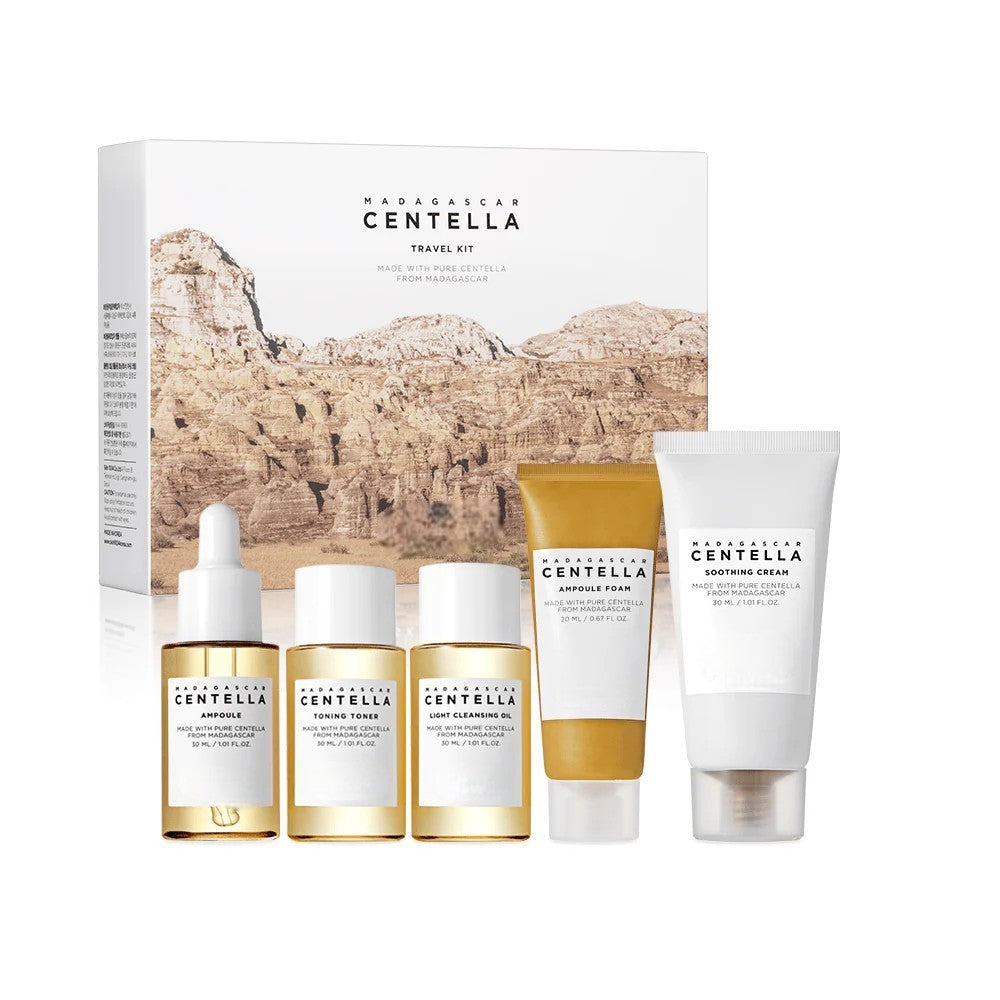 Madagascar Centella Travel Kit with Ampoule, Toner, Cleanser & Soothing Cream