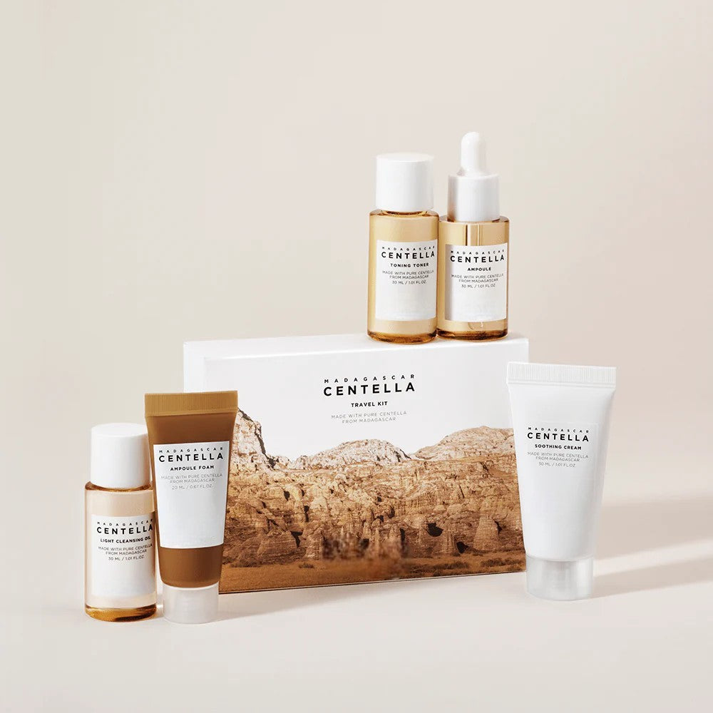 Madagascar Centella Travel Kit with Ampoule, Toner, Cleanser & Soothing Cream